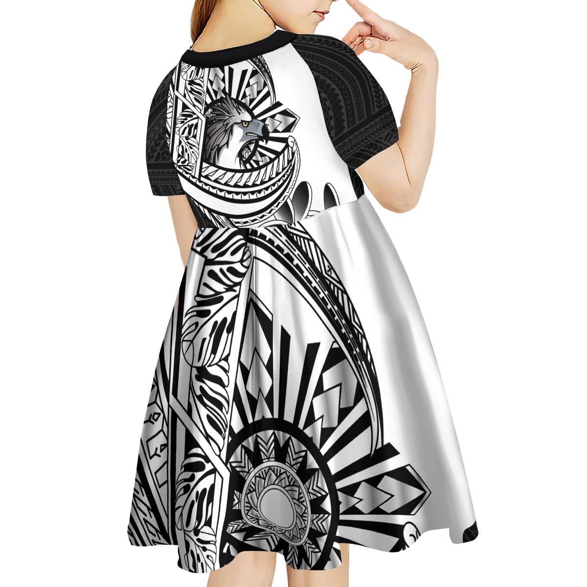 Philippines Eagle Sun Kid Short Sleeve Dress Filipino Agila Polynesian Tattoo Black Color LT14 - Polynesian Pride