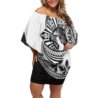 Philippines Eagle Sun Off Shoulder Short Dress Filipino Agila Polynesian Tattoo Black Color