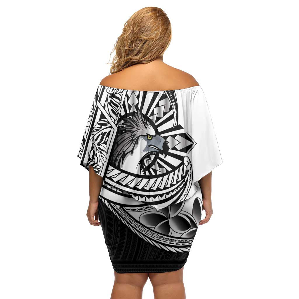 Philippines Eagle Sun Off Shoulder Short Dress Filipino Agila Polynesian Tattoo Black Color