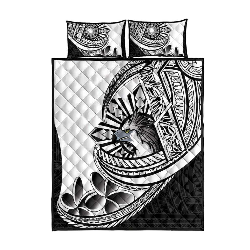 Philippines Eagle Sun Quilt Bed Set Filipino Agila Polynesian Tattoo Black Color