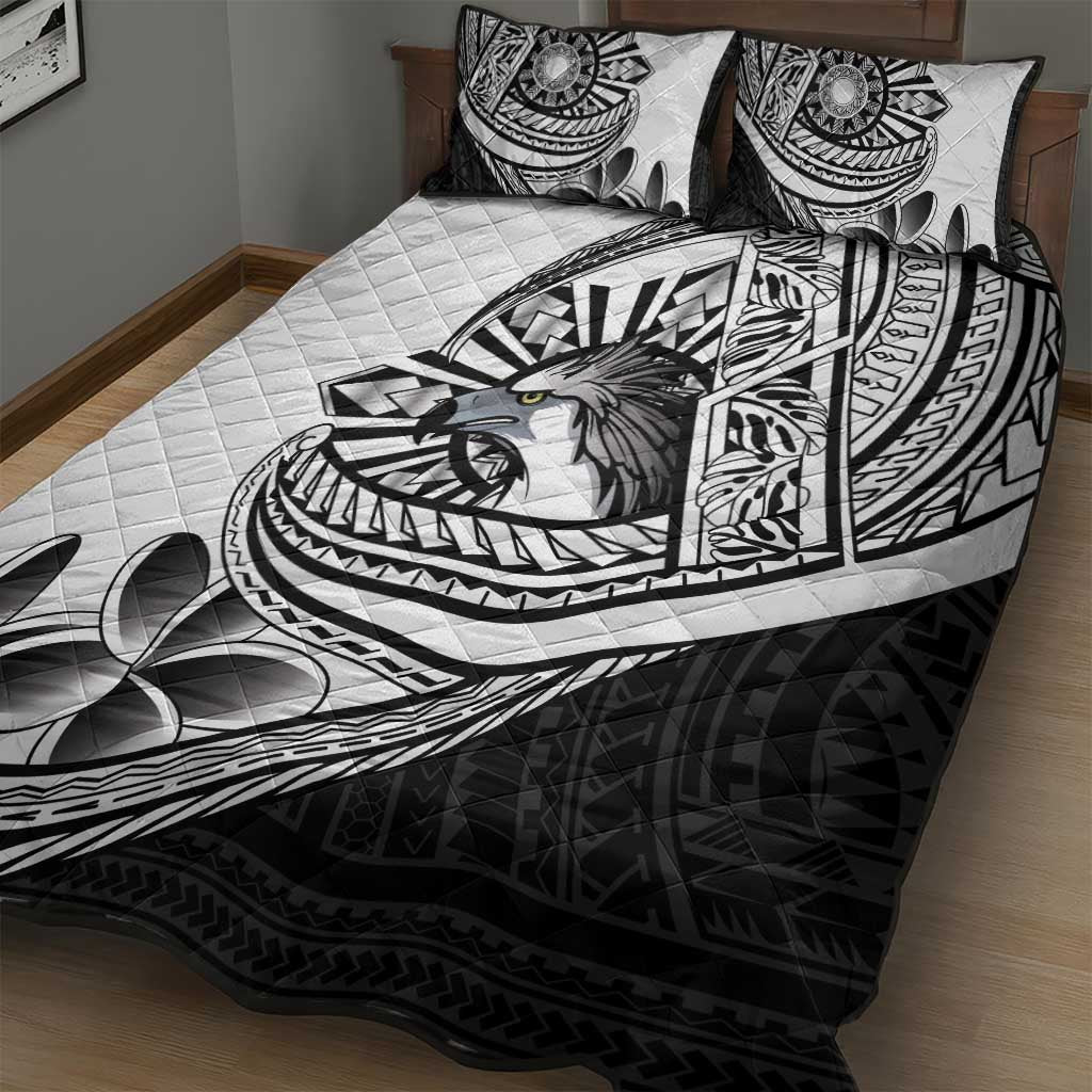Philippines Eagle Sun Quilt Bed Set Filipino Agila Polynesian Tattoo Black Color