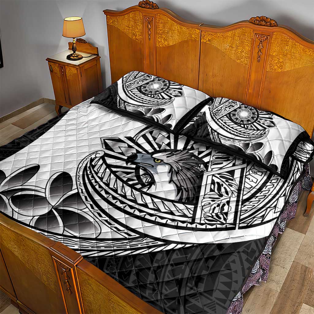 Philippines Eagle Sun Quilt Bed Set Filipino Agila Polynesian Tattoo Black Color