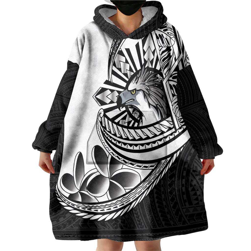 Philippines Eagle Sun Wearable Blanket Hoodie Filipino Agila Polynesian Tattoo Black Color LT14 - Polynesian Pride