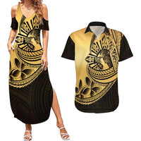 Philippines Eagle Sun Couples Matching Summer Maxi Dress and Hawaiian Shirt Filipino Agila Polynesian Tattoo Gold Color