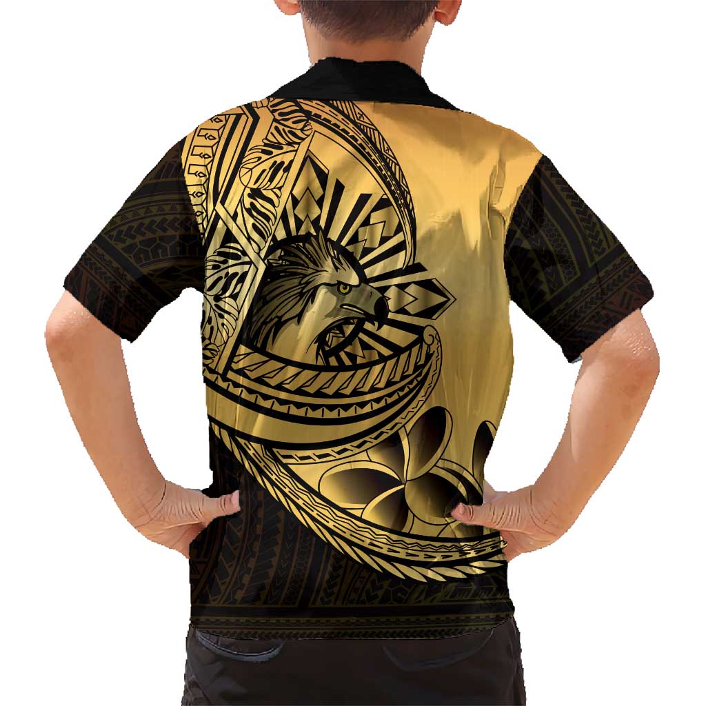 Philippines Eagle Sun Family Matching Long Sleeve Bodycon Dress and Hawaiian Shirt Filipino Agila Polynesian Tattoo Gold Color LT14 - Polynesian Pride