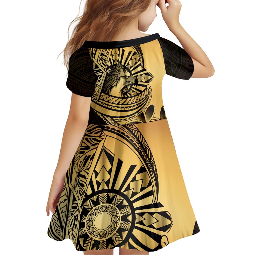 Philippines Eagle Sun Family Matching Long Sleeve Bodycon Dress and Hawaiian Shirt Filipino Agila Polynesian Tattoo Gold Color LT14 - Polynesian Pride