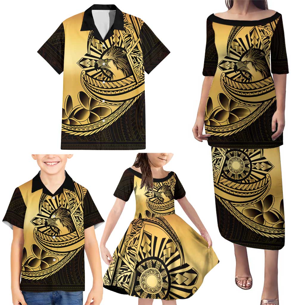 Philippines Eagle Sun Family Matching Puletasi and Hawaiian Shirt Filipino Agila Polynesian Tattoo Gold Color LT14 - Polynesian Pride