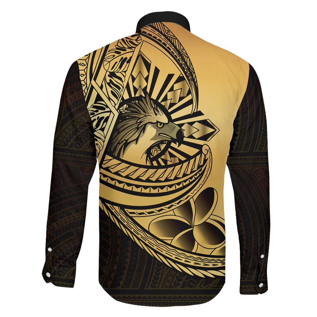 Philippines Eagle Sun Family Matching Summer Maxi Dress and Hawaiian Shirt Filipino Agila Polynesian Tattoo Gold Color LT14 - Polynesian Pride