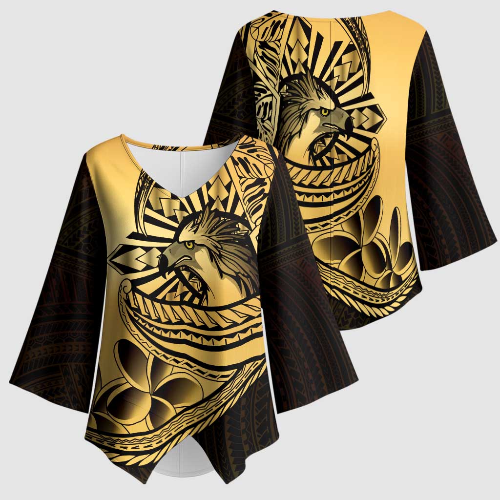 Philippines Eagle Sun Kimono Sleeve Blouse Filipino Agila Polynesian Tattoo Gold Color LT14 - Polynesian Pride
