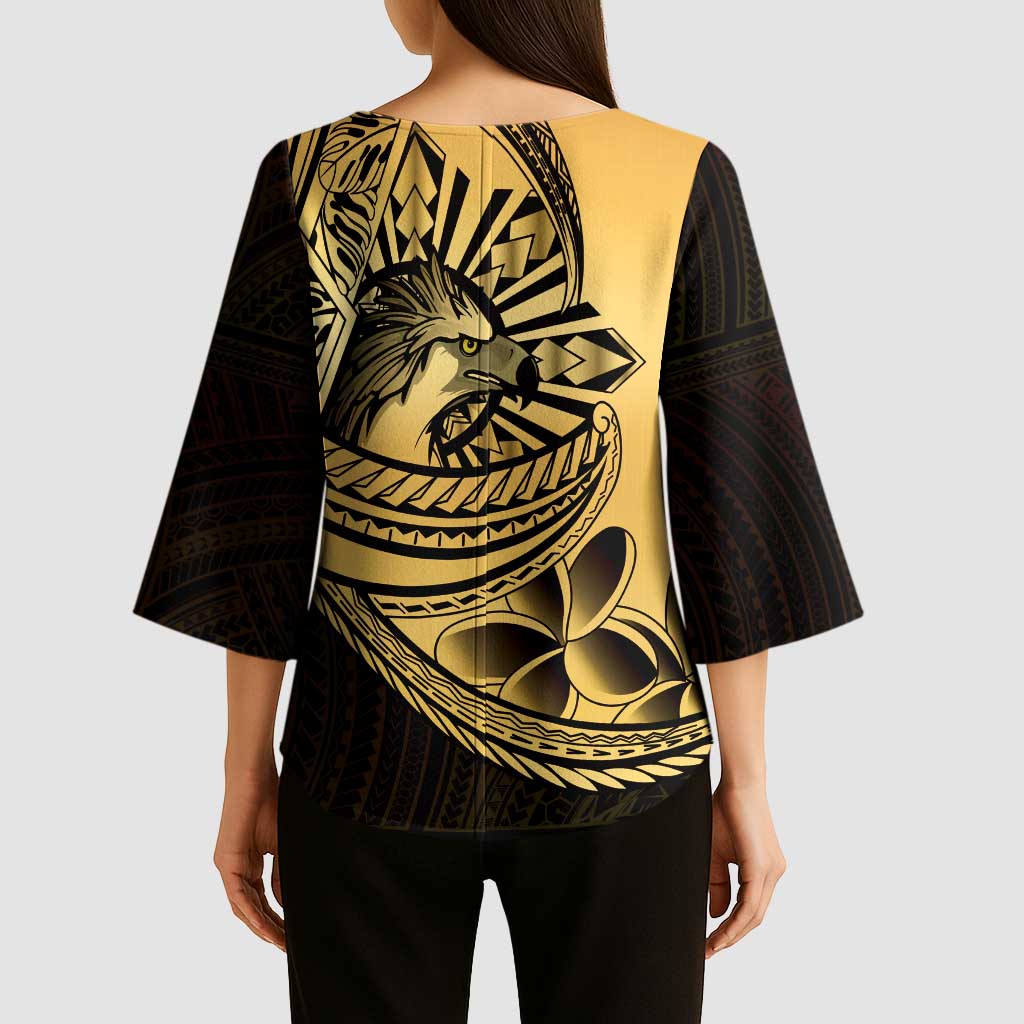 Philippines Eagle Sun Kimono Sleeve Blouse Filipino Agila Polynesian Tattoo Gold Color LT14 - Polynesian Pride