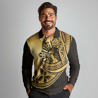 Philippines Eagle Sun Long Sleeve Polo Shirt Filipino Agila Polynesian Tattoo Gold Color LT14 - Polynesian Pride