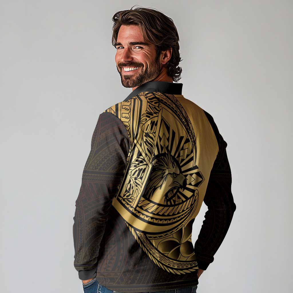 Philippines Eagle Sun Long Sleeve Polo Shirt Filipino Agila Polynesian Tattoo Gold Color LT14 - Polynesian Pride