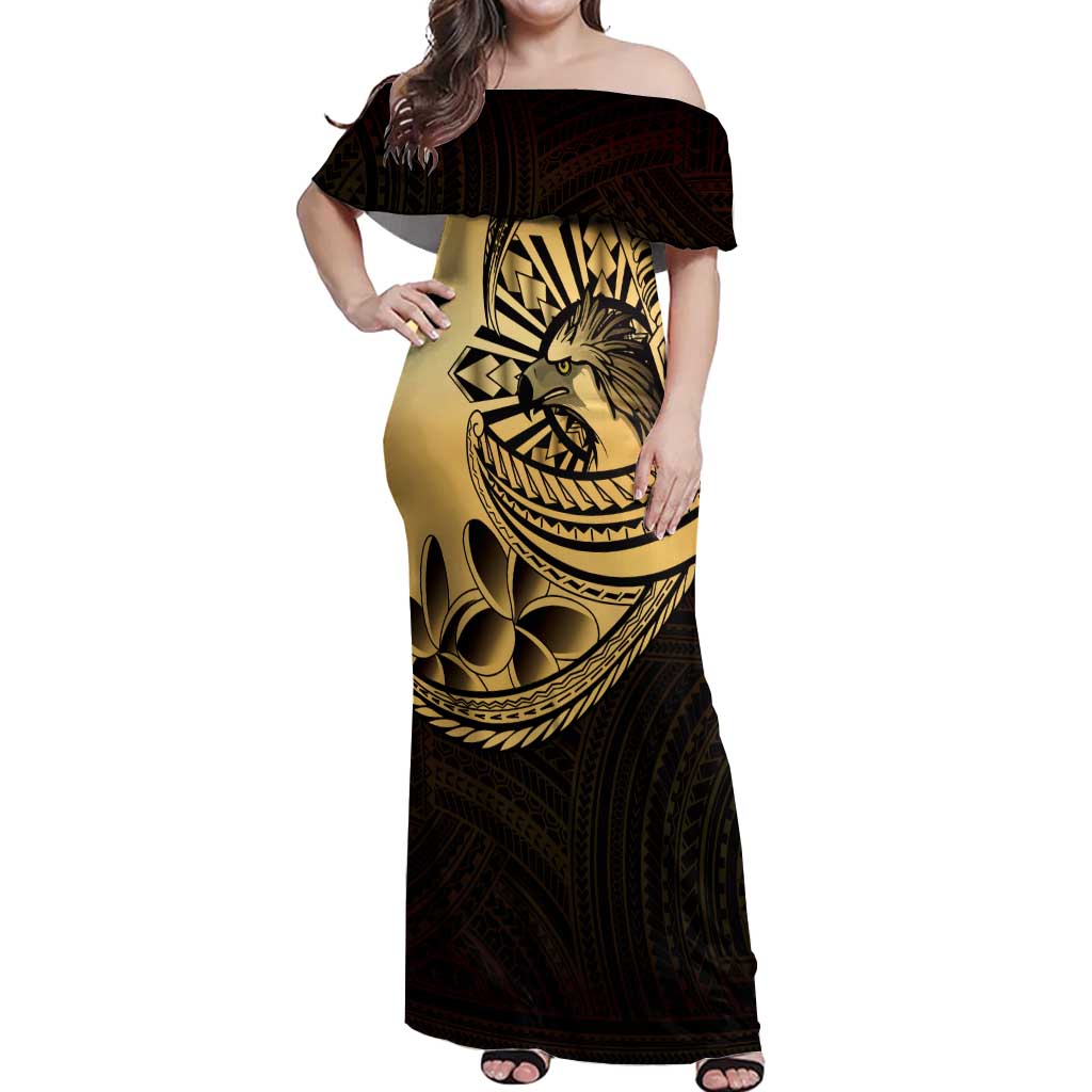 Philippines Eagle Sun Off Shoulder Maxi Dress Filipino Agila Polynesian Tattoo Gold Color LT14 Women Gold - Polynesian Pride