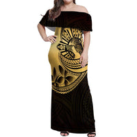 Philippines Eagle Sun Off Shoulder Maxi Dress Filipino Agila Polynesian Tattoo Gold Color LT14 Women Gold - Polynesian Pride