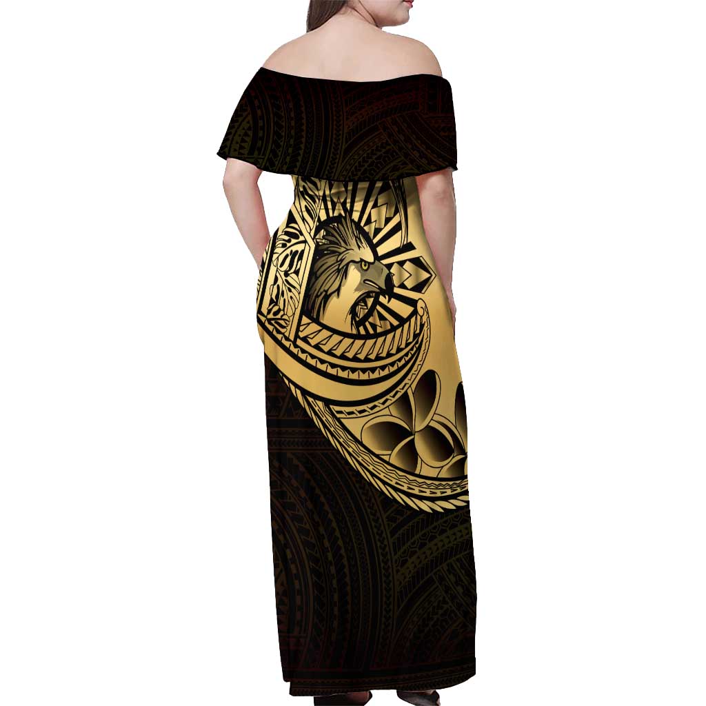 Philippines Eagle Sun Off Shoulder Maxi Dress Filipino Agila Polynesian Tattoo Gold Color LT14 - Polynesian Pride