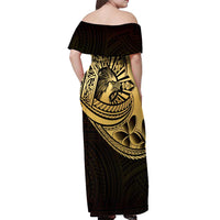 Philippines Eagle Sun Off Shoulder Maxi Dress Filipino Agila Polynesian Tattoo Gold Color LT14 - Polynesian Pride