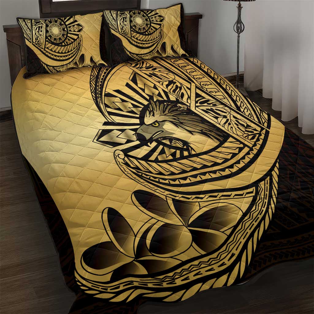 Philippines Eagle Sun Quilt Bed Set Filipino Agila Polynesian Tattoo Gold Color LT14 Gold - Polynesian Pride