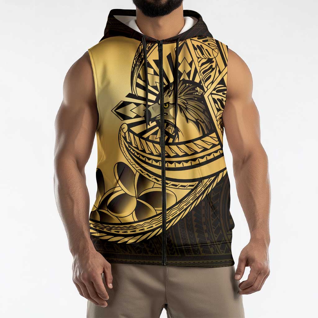 Philippines Eagle Sun Sleeveless Zip Hoodie Filipino Agila Polynesian Tattoo Gold Color LT14 - Polynesian Pride