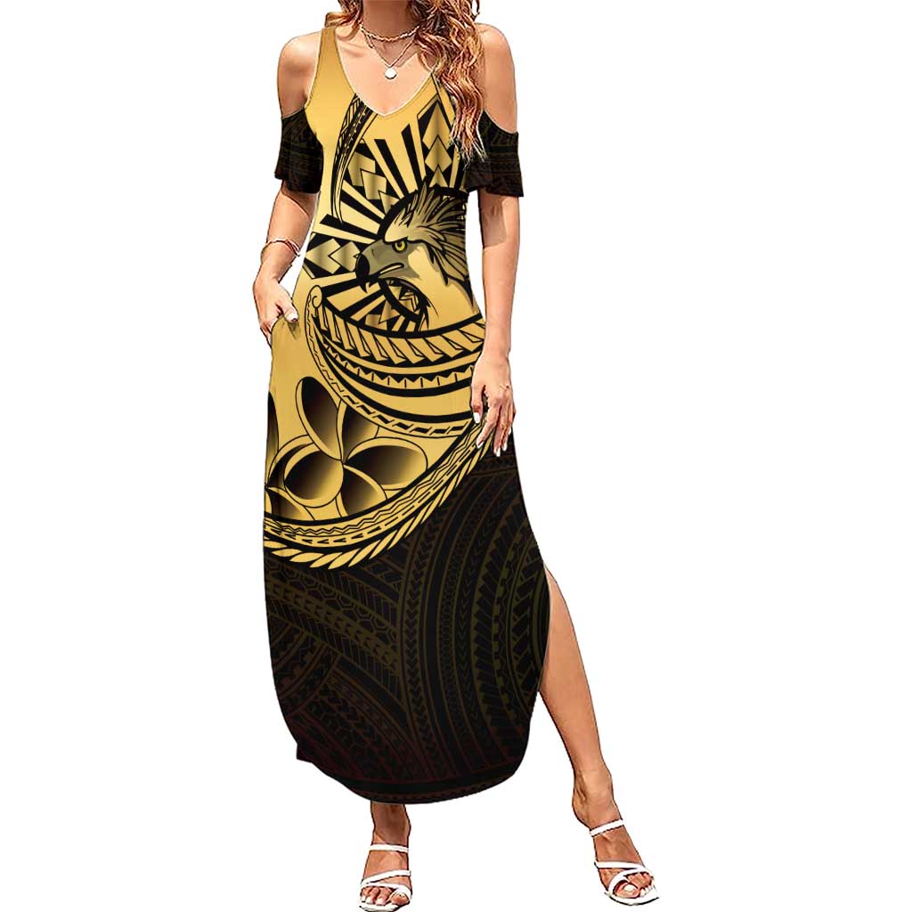 Philippines Eagle Sun Summer Maxi Dress Filipino Agila Polynesian Tattoo Gold Color LT14 Women Gold - Polynesian Pride