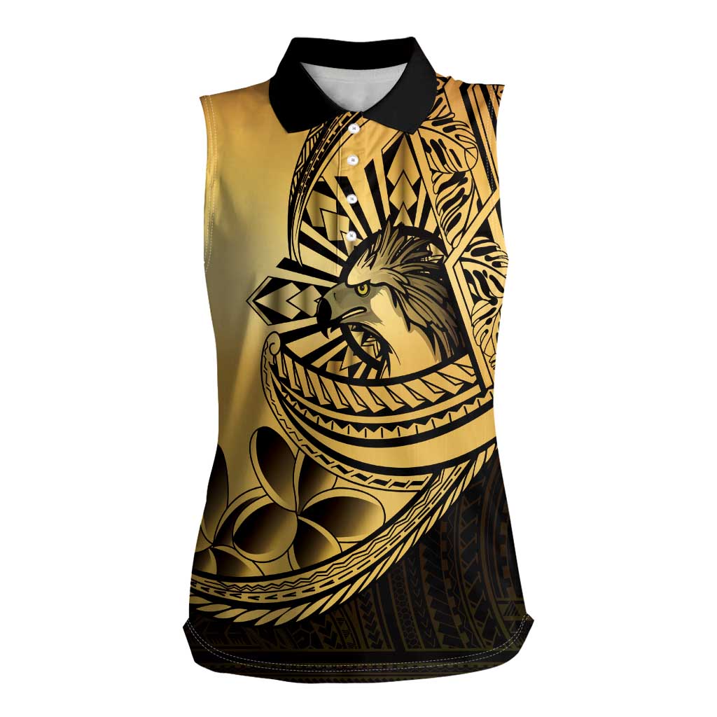 Philippines Eagle Sun Women Sleeveless Polo Shirt Filipino Agila Polynesian Tattoo Gold Color
