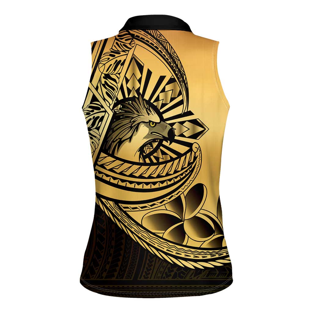 Philippines Eagle Sun Women Sleeveless Polo Shirt Filipino Agila Polynesian Tattoo Gold Color