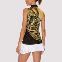 Philippines Eagle Sun Women Sleeveless Polo Shirt Filipino Agila Polynesian Tattoo Gold Color