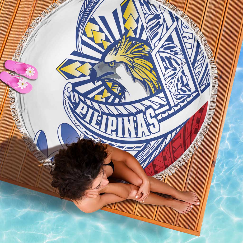 Philippines Eagle Sun Beach Blanket Filipino Agila Polynesian Tattoo Flag Color LT14 - Polynesian Pride