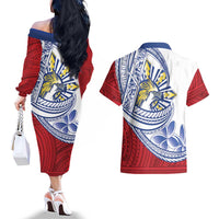 Philippines Eagle Sun Couples Matching Off The Shoulder Long Sleeve Dress and Hawaiian Shirt Filipino Agila Polynesian Tattoo Flag Color