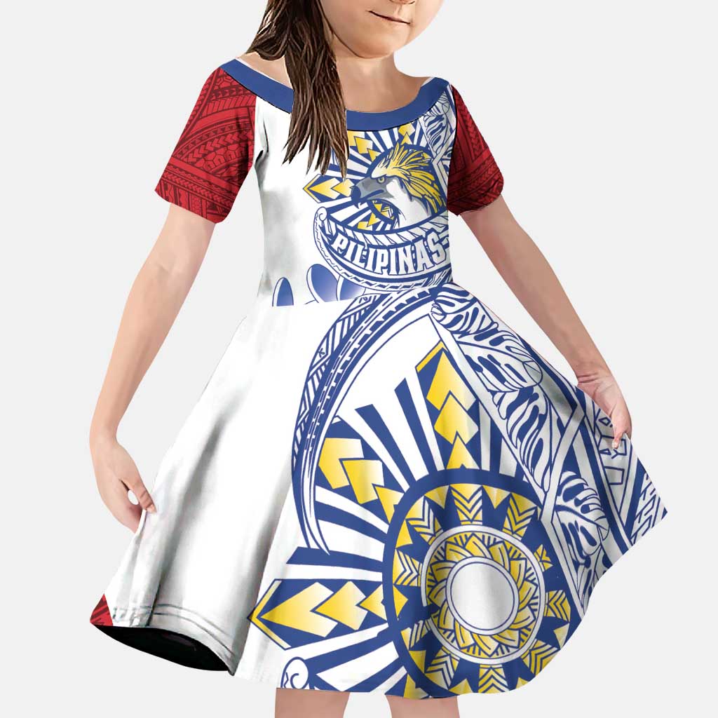Philippines Eagle Sun Family Matching Summer Maxi Dress and Hawaiian Shirt Filipino Agila Polynesian Tattoo Flag Color LT14 Daughter's Dress Red - Polynesian Pride