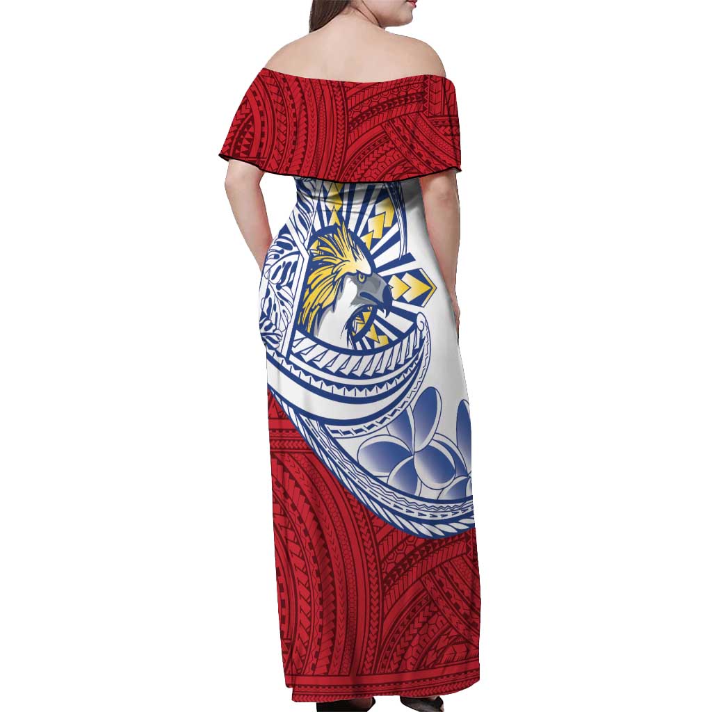 Philippines Eagle Sun Off Shoulder Maxi Dress Filipino Agila Polynesian Tattoo Flag Color