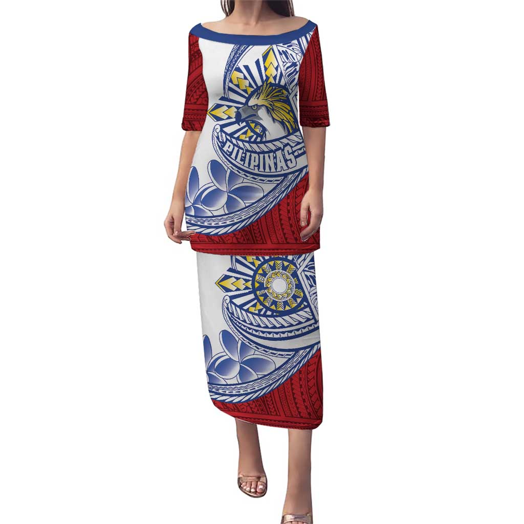 Philippines Eagle Sun Puletasi Filipino Agila Polynesian Tattoo Flag Color LT14 Long Dress Red - Polynesian Pride