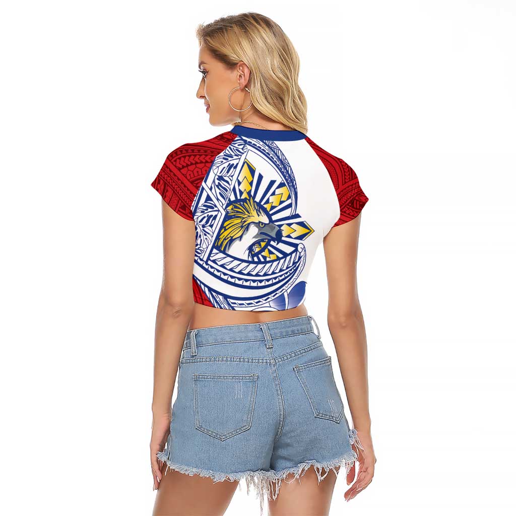 Philippines Eagle Sun Raglan Cropped T Shirt Filipino Agila Polynesian Tattoo Flag Color LT14 - Polynesian Pride