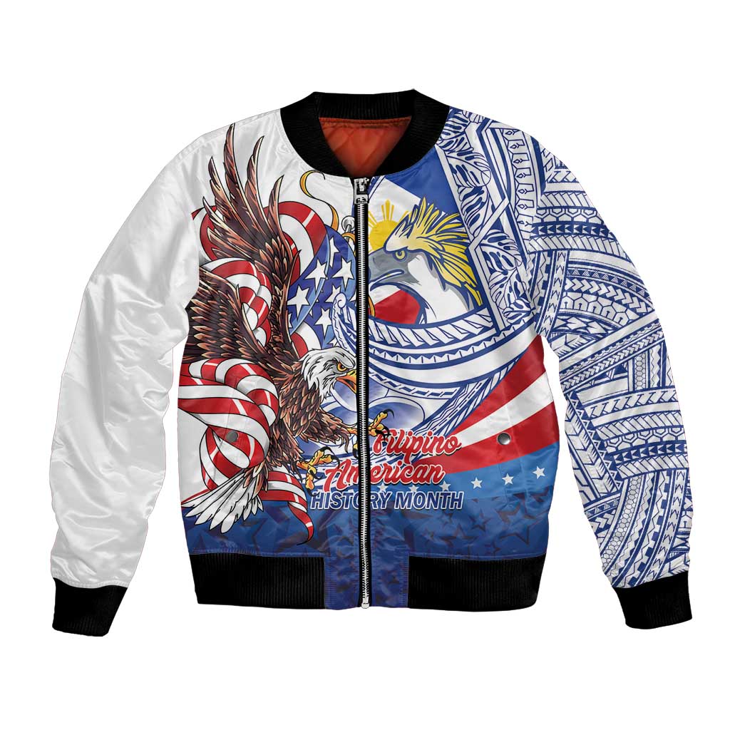 Filipino American History Month Bomber Jacket Philippines Agila USA Eagle Mix Flag LT14 Unisex Blue - Polynesian Pride