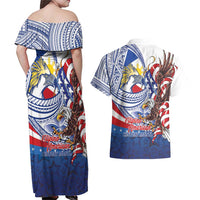 Filipino American History Month Couples Matching Off Shoulder Maxi Dress and Hawaiian Shirt Philippines Agila USA Eagle Mix Flag