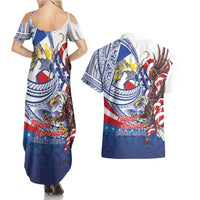 Filipino American History Month Couples Matching Summer Maxi Dress and Hawaiian Shirt Philippines Agila USA Eagle Mix Flag