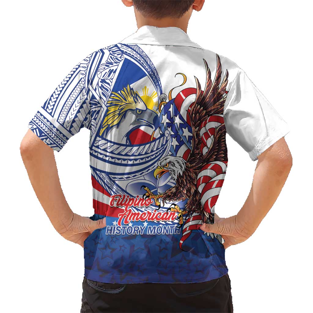 Filipino American History Month Family Matching Off The Shoulder Long Sleeve Dress and Hawaiian Shirt Philippines Agila USA Eagle Mix Flag LT14 - Polynesian Pride