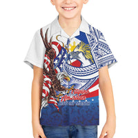Filipino American History Month Family Matching Summer Maxi Dress and Hawaiian Shirt Philippines Agila USA Eagle Mix Flag LT14 Son's Shirt Blue - Polynesian Pride