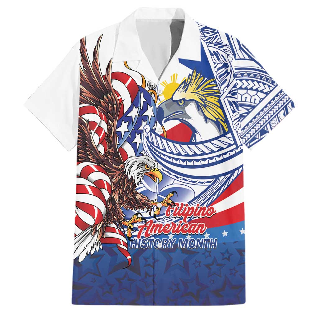 Filipino American History Month Family Matching Tank Maxi Dress and Hawaiian Shirt Philippines Agila USA Eagle Mix Flag LT14 Dad's Shirt - Short Sleeve Blue - Polynesian Pride
