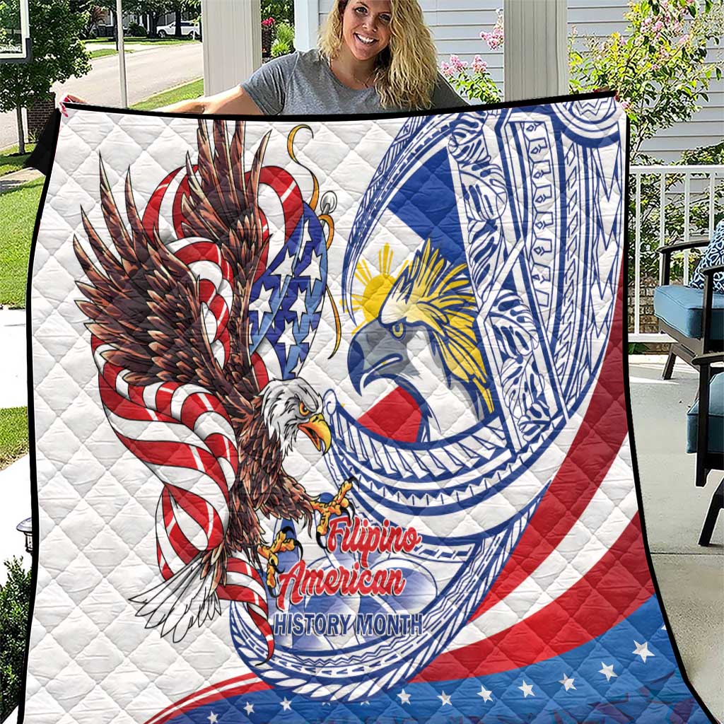 Filipino American History Month Quilt Philippines Agila USA Eagle Mix Flag LT14 Blue - Polynesian Pride