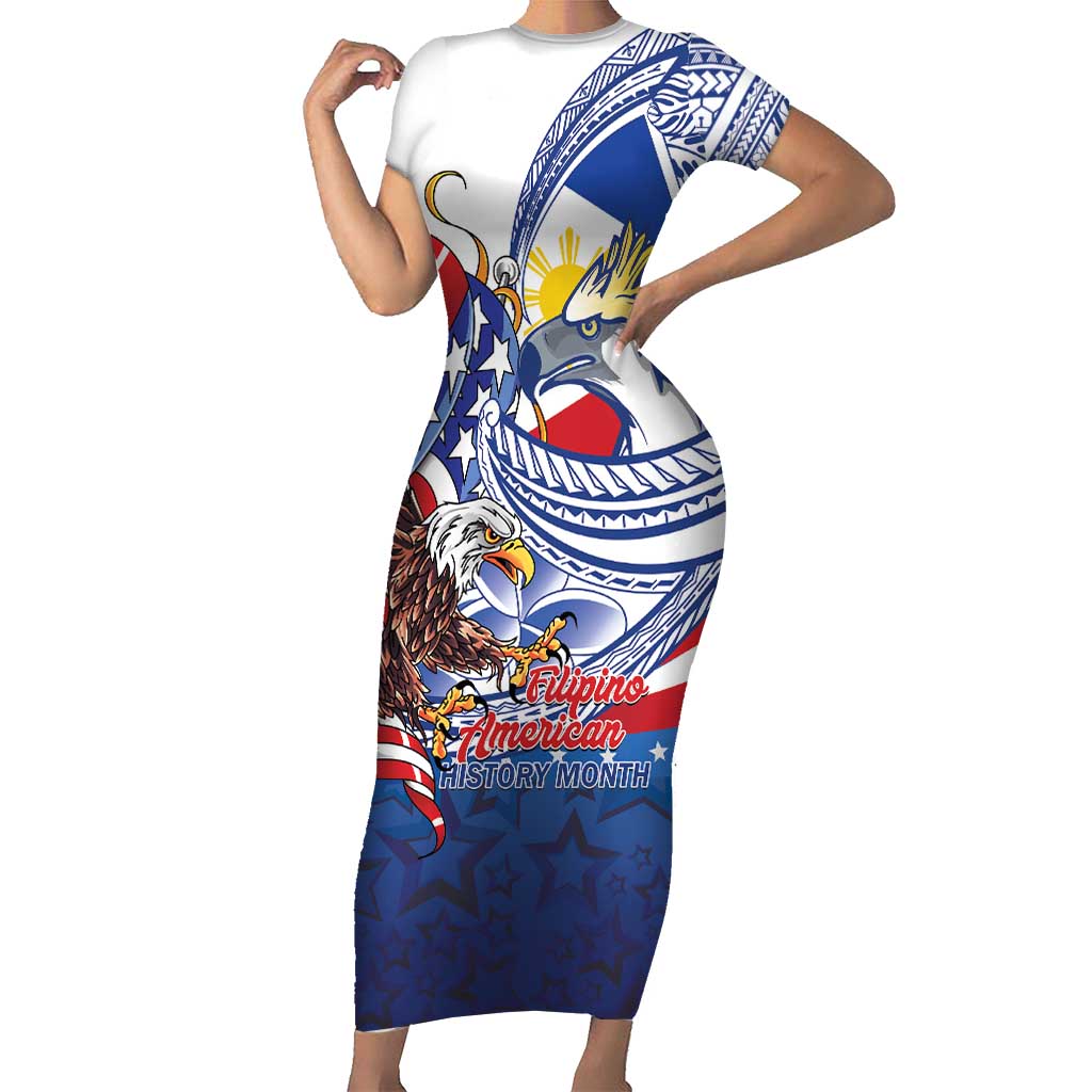 Filipino American History Month Short Sleeve Bodycon Dress Philippines Agila USA Eagle Mix Flag