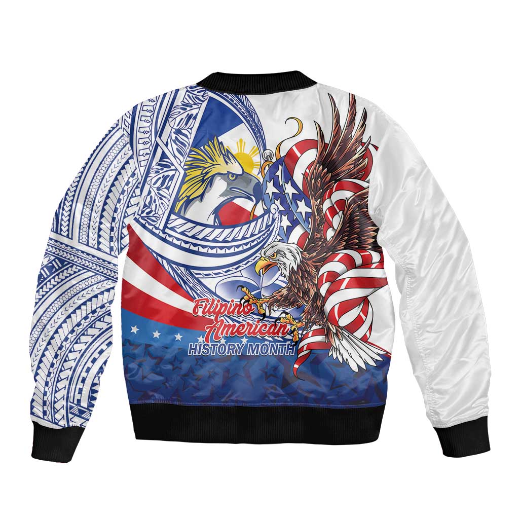 Filipino American History Month Sleeve Zip Bomber Jacket Philippines Agila USA Eagle Mix Flag LT14 - Polynesian Pride