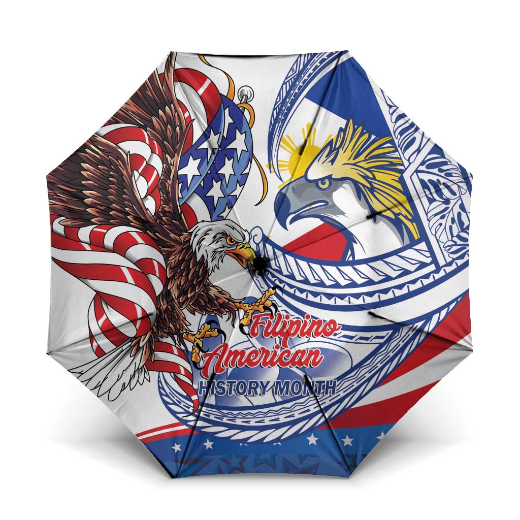 Filipino American History Month Umbrella Philippines Agila USA Eagle Mix Flag LT14 One Size Folded 11.42 inch Opened Diameter 37.4 inch Blue - Polynesian Pride
