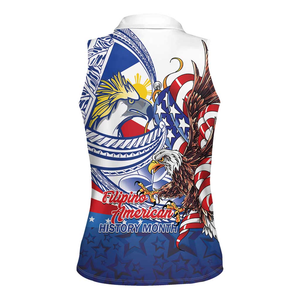 Filipino American History Month Women Sleeveless Polo Shirt Philippines Agila USA Eagle Mix Flag
