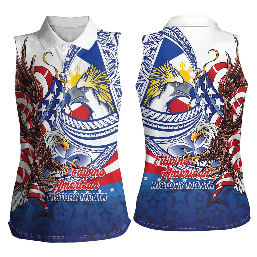 Filipino American History Month Women Sleeveless Polo Shirt Philippines Agila USA Eagle Mix Flag