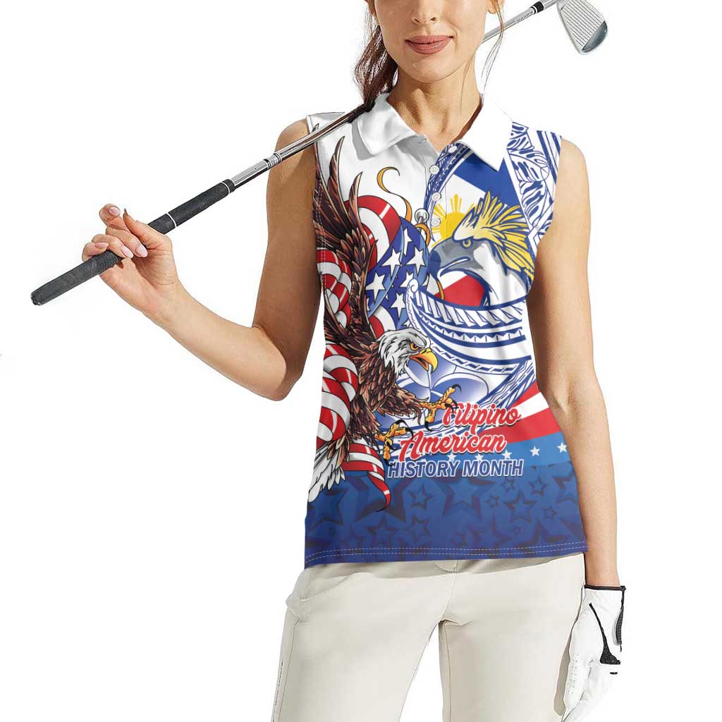 Filipino American History Month Women Sleeveless Polo Shirt Philippines Agila USA Eagle Mix Flag