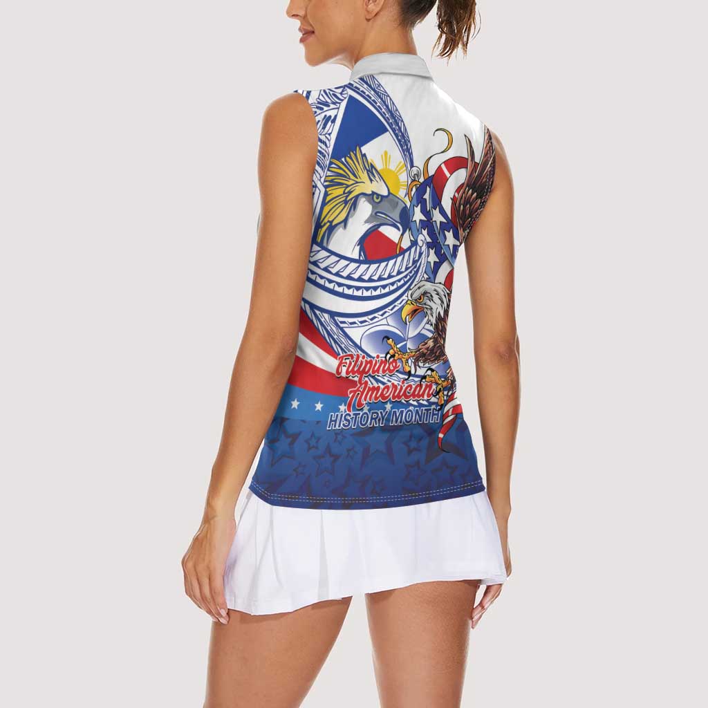 Filipino American History Month Women Sleeveless Polo Shirt Philippines Agila USA Eagle Mix Flag