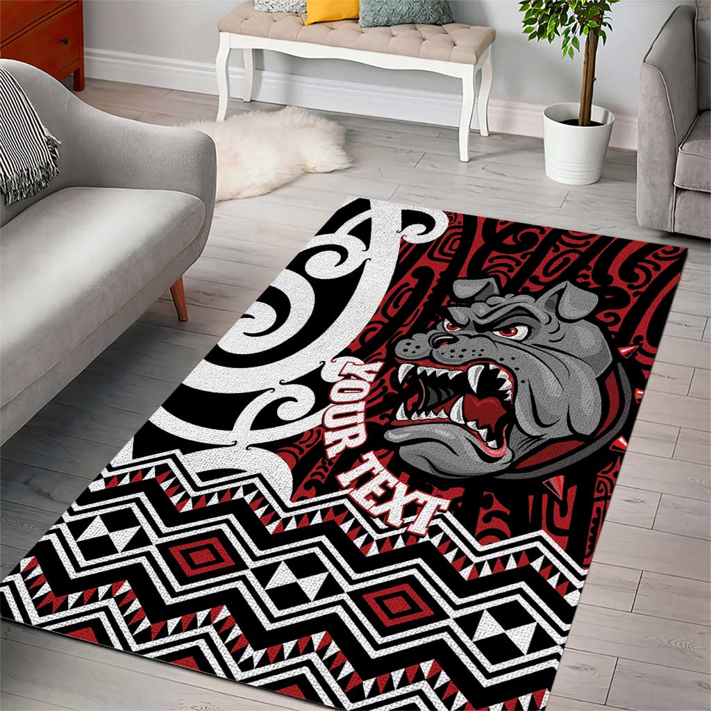 Personalised Aotearoa Bulldog Area Rug New Zealand Maori Taniko Art