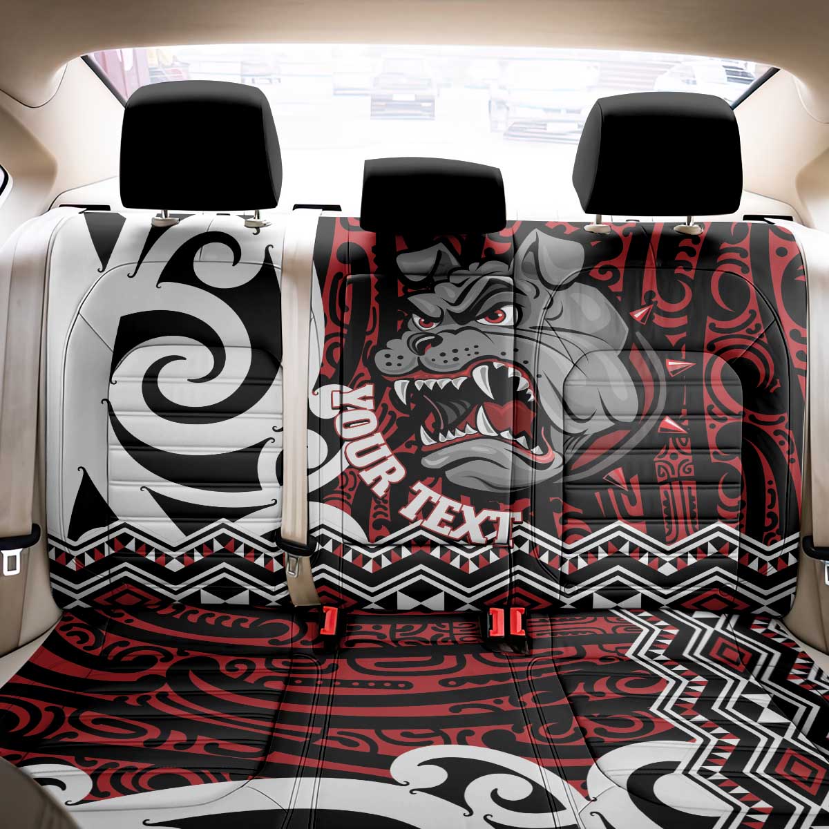 Personalised Aotearoa Bulldog Back Car Seat Cover New Zealand Maori Taniko Art