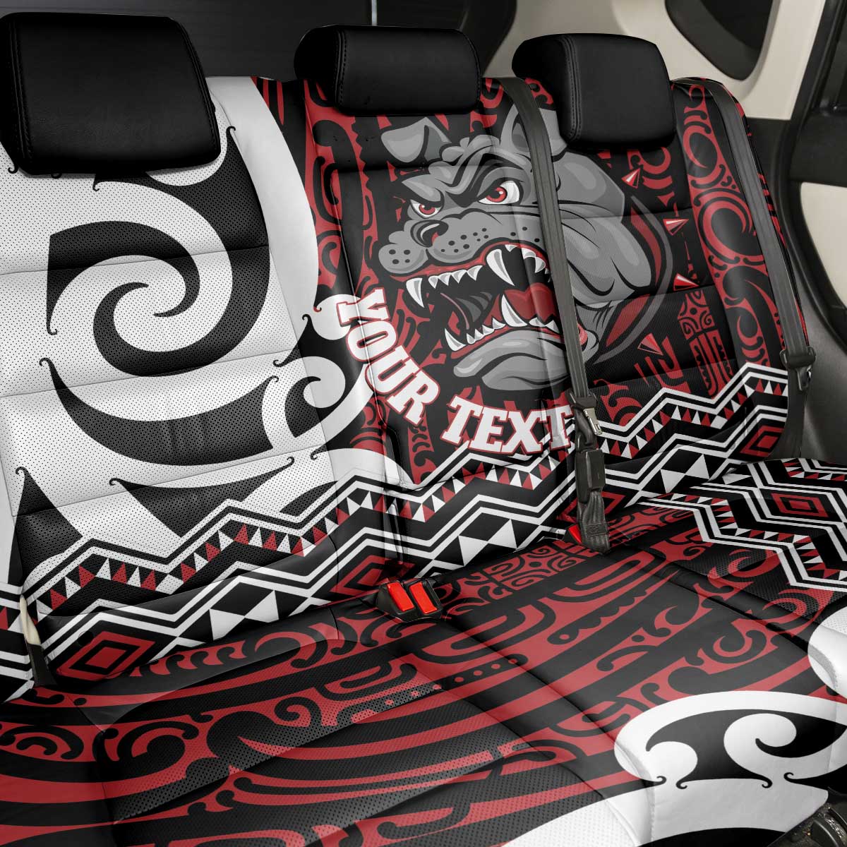 Personalised Aotearoa Bulldog Back Car Seat Cover New Zealand Maori Taniko Art