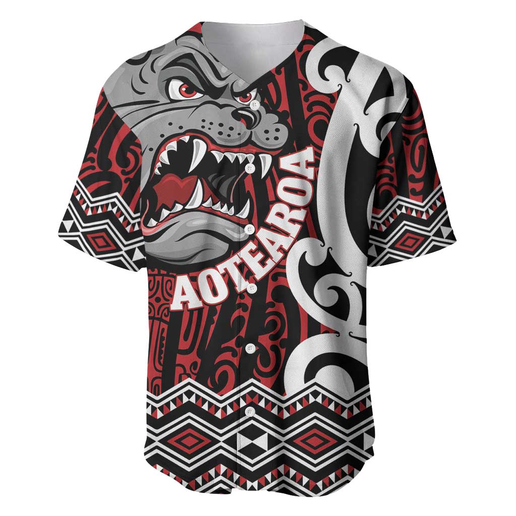 Personalised Aotearoa Bulldog Baseball Jersey New Zealand Maori Taniko Art